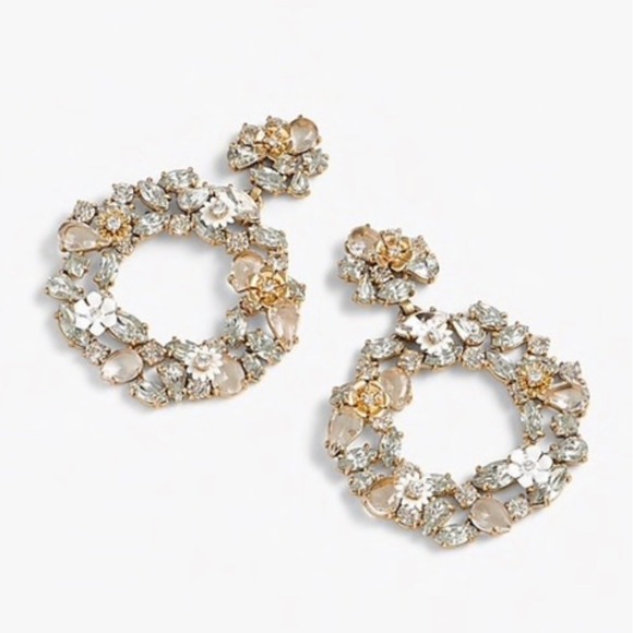 J. Crew Floral Hoop Circles White Enamel Gold Tone Crystal Stud
Dangle Earrings - Picture 11 of 11